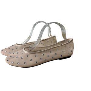 Lemonade Mesh Crystal Embellished Ballet Flats Womens Sz 10 Nude Ballerina Pumps
